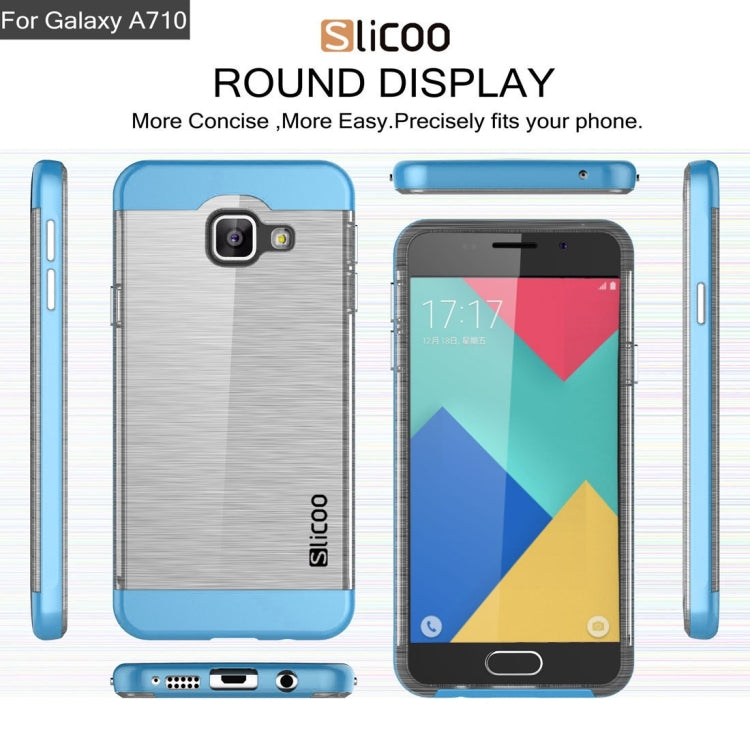 SLiCOO for Galaxy A7 (2016) / A710 Concise Fashion Separable Dichromatic Brushed Texture Transparent TPU + Electroplating PC Combination Case