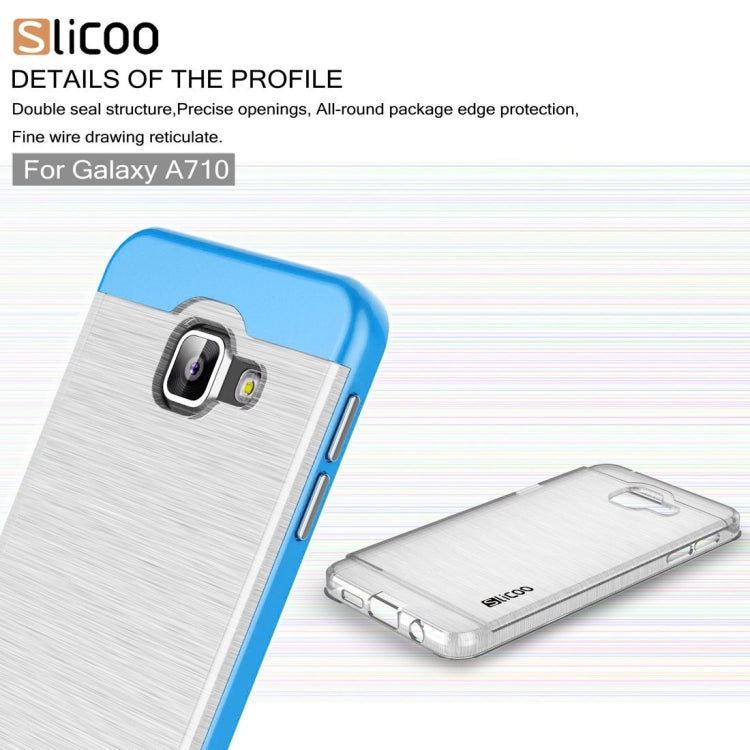 SLiCOO for Galaxy A7 (2016) / A710 Concise Fashion Separable Dichromatic Brushed Texture Transparent TPU + Electroplating PC Combination Case