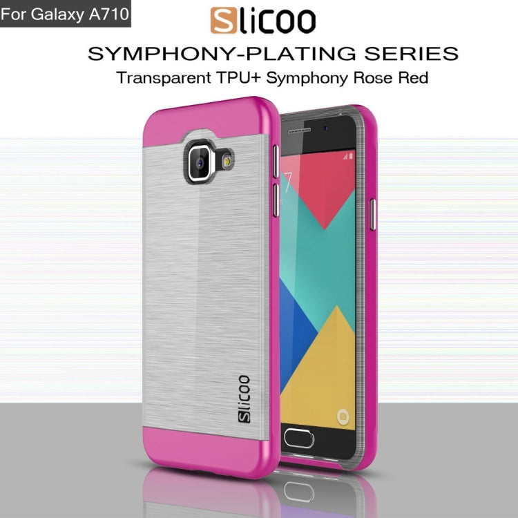 SLiCOO for Galaxy A7 (2016) / A710 Concise Fashion Separable Dichromatic Brushed Texture Transparent TPU + Electroplating PC Combination Case