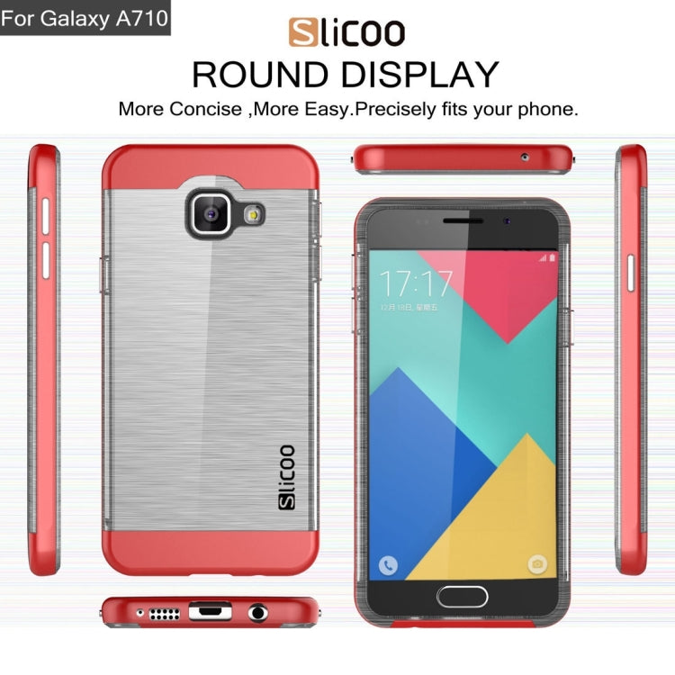 SLiCOO for Galaxy A7 (2016) / A710 Concise Fashion Separable Dichromatic Brushed Texture Transparent TPU + Electroplating PC Combination Case