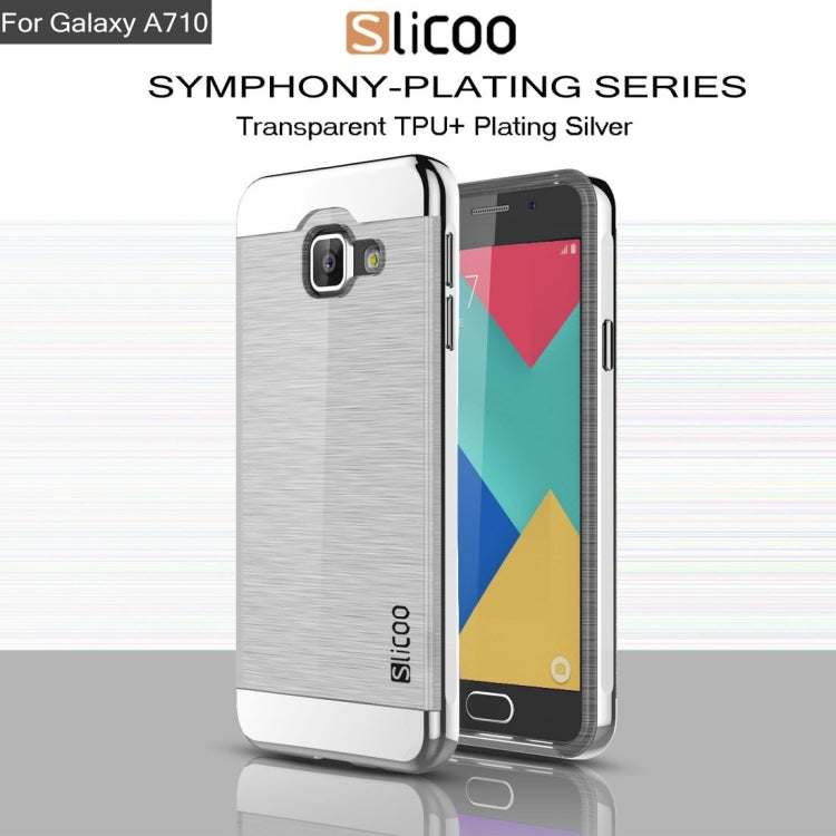SLiCOO for Galaxy A7 (2016) / A710 Concise Fashion Separable Dichromatic Brushed Texture Transparent TPU + Electroplating PC Combination Case