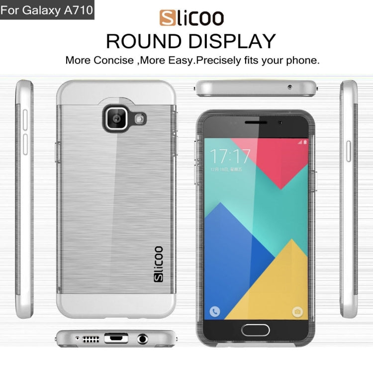 SLiCOO for Galaxy A7 (2016) / A710 Concise Fashion Separable Dichromatic Brushed Texture Transparent TPU + Electroplating PC Combination Case