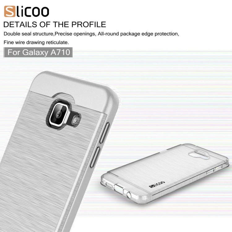 SLiCOO for Galaxy A7 (2016) / A710 Concise Fashion Separable Dichromatic Brushed Texture Transparent TPU + Electroplating PC Combination Case