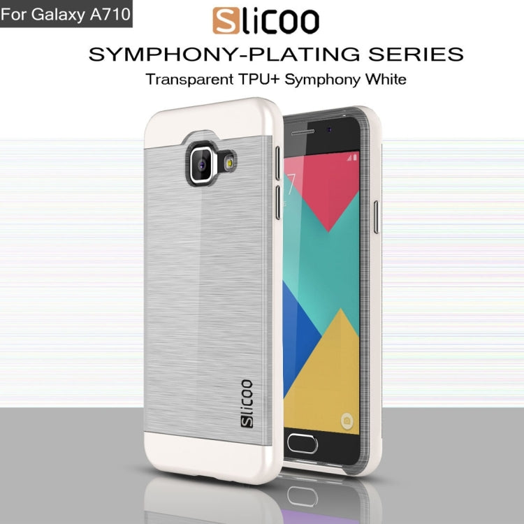 SLiCOO for Galaxy A7 (2016) / A710 Concise Fashion Separable Dichromatic Brushed Texture Transparent TPU + Electroplating PC Combination Case