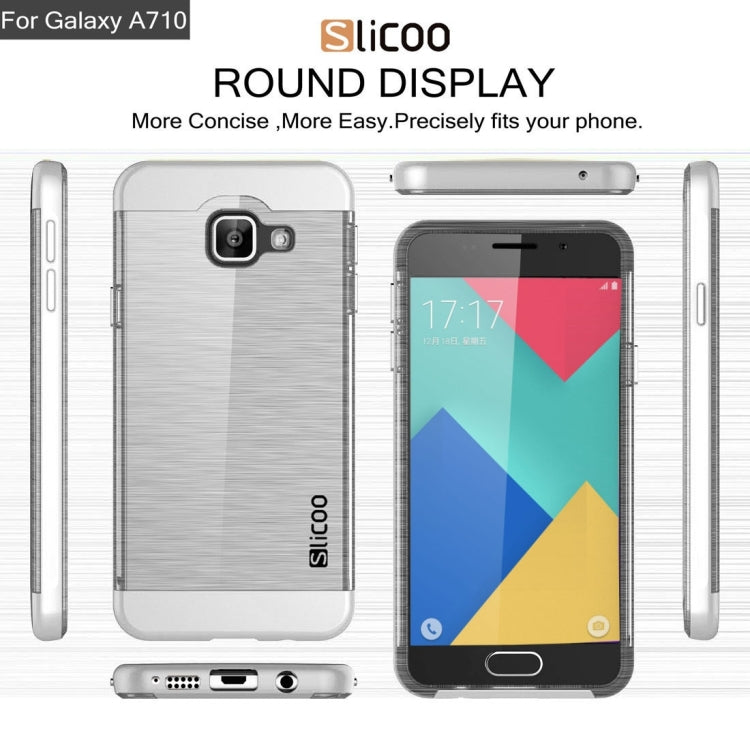 SLiCOO for Galaxy A7 (2016) / A710 Concise Fashion Separable Dichromatic Brushed Texture Transparent TPU + Electroplating PC Combination Case