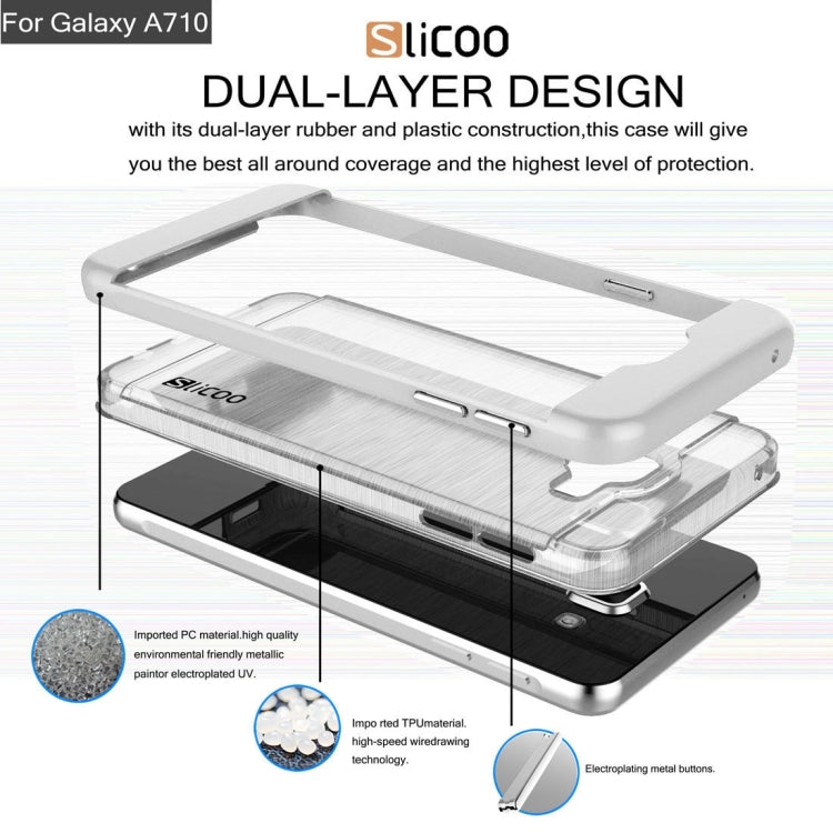 SLiCOO for Galaxy A7 (2016) / A710 Concise Fashion Separable Dichromatic Brushed Texture Transparent TPU + Electroplating PC Combination Case