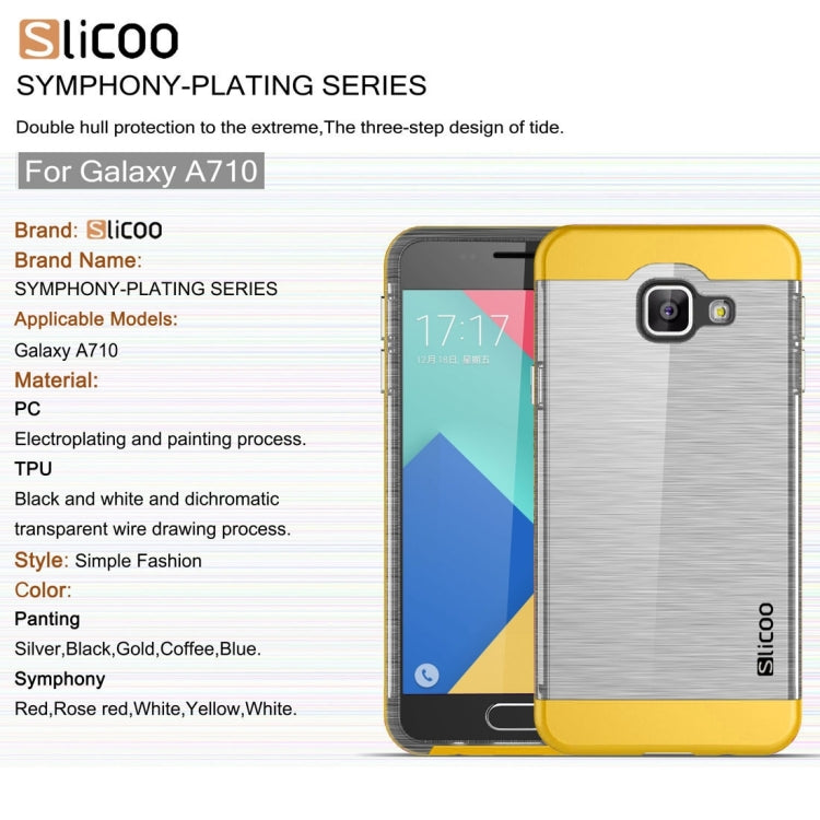SLiCOO for Galaxy A7 (2016) / A710 Concise Fashion Separable Dichromatic Brushed Texture Transparent TPU + Electroplating PC Combination Case