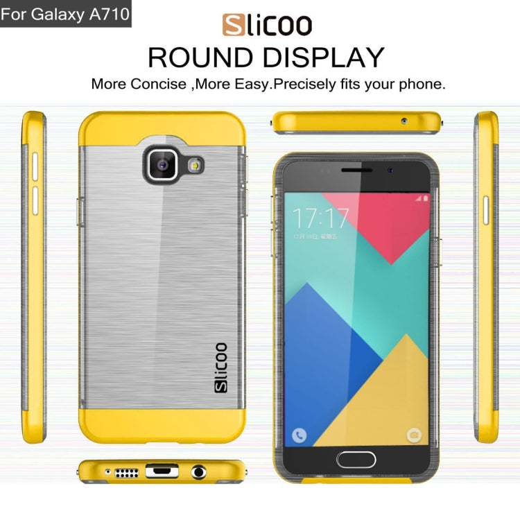 SLiCOO for Galaxy A7 (2016) / A710 Concise Fashion Separable Dichromatic Brushed Texture Transparent TPU + Electroplating PC Combination Case