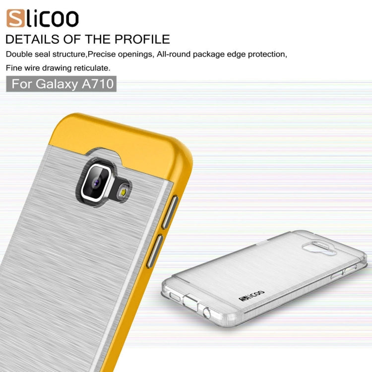 SLiCOO for Galaxy A7 (2016) / A710 Concise Fashion Separable Dichromatic Brushed Texture Transparent TPU + Electroplating PC Combination Case
