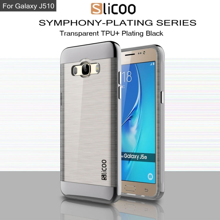 SLiCOO for Galaxy J5 (2016) / J510 Concise Fashion Separable Dichromatic Brushed Texture Transparent TPU + Electroplating PC Combination Case
