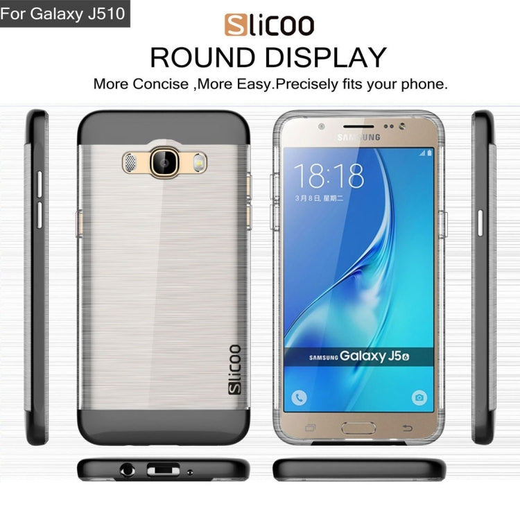SLiCOO for Galaxy J5 (2016) / J510 Concise Fashion Separable Dichromatic Brushed Texture Transparent TPU + Electroplating PC Combination Case