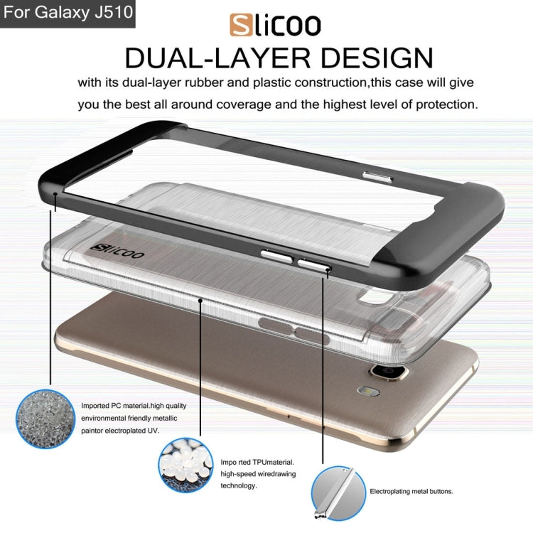 SLiCOO for Galaxy J5 (2016) / J510 Concise Fashion Separable Dichromatic Brushed Texture Transparent TPU + Electroplating PC Combination Case