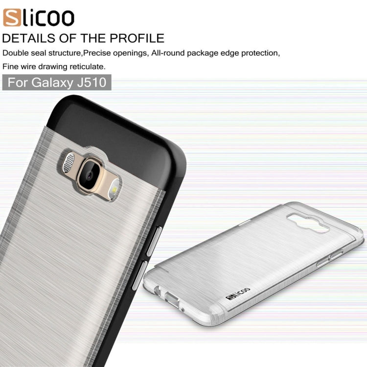 SLiCOO for Galaxy J5 (2016) / J510 Concise Fashion Separable Dichromatic Brushed Texture Transparent TPU + Electroplating PC Combination Case