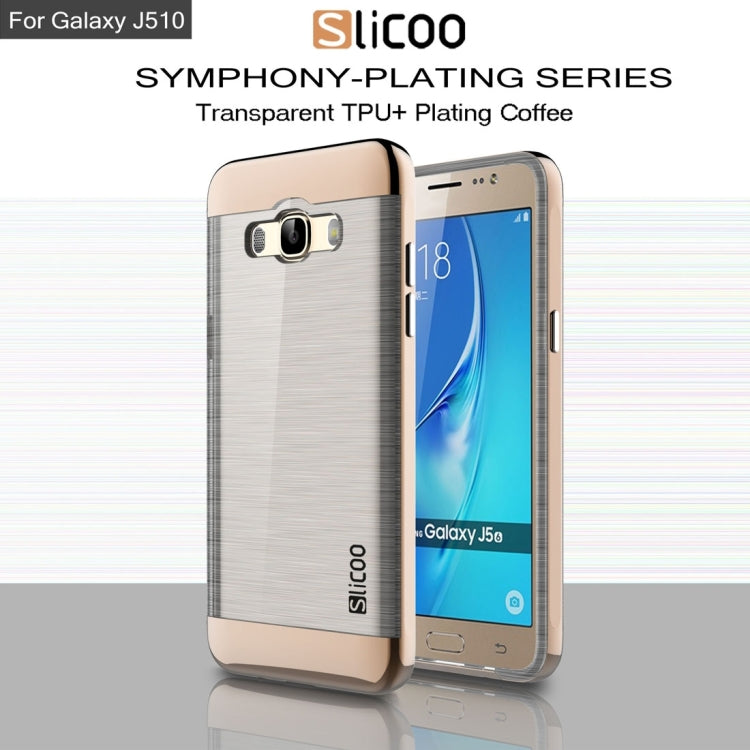 SLiCOO for Galaxy J5 (2016) / J510 Concise Fashion Separable Dichromatic Brushed Texture Transparent TPU + Electroplating PC Combination Case