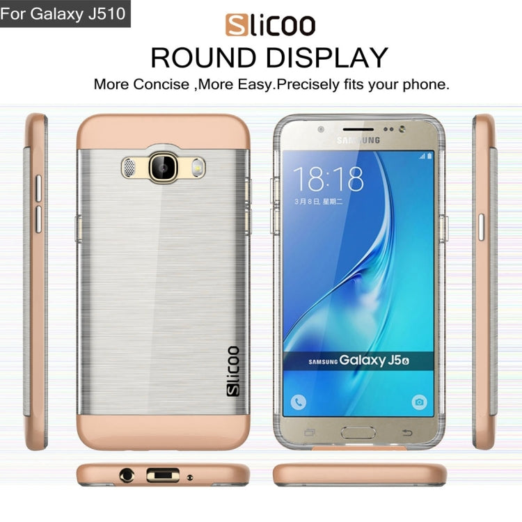 SLiCOO for Galaxy J5 (2016) / J510 Concise Fashion Separable Dichromatic Brushed Texture Transparent TPU + Electroplating PC Combination Case
