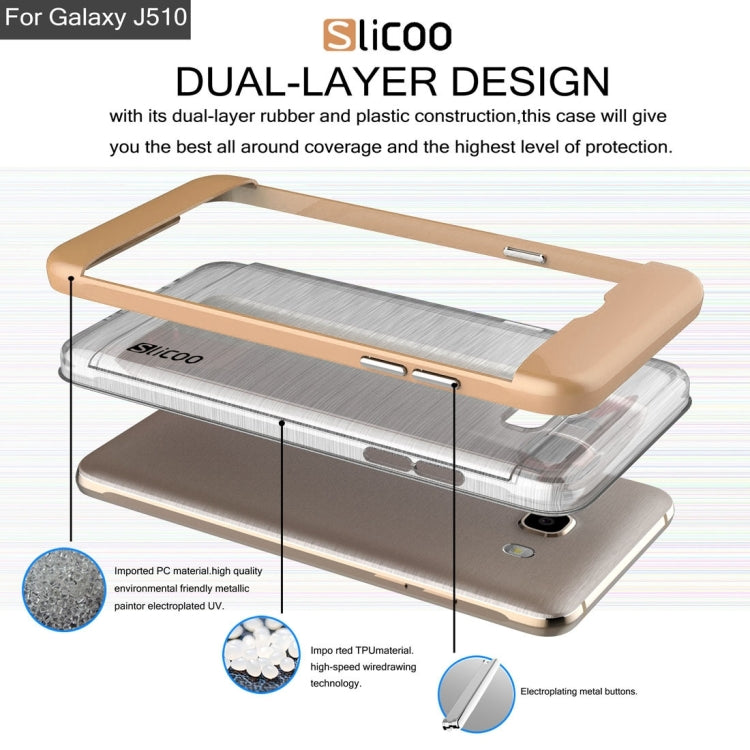 SLiCOO for Galaxy J5 (2016) / J510 Concise Fashion Separable Dichromatic Brushed Texture Transparent TPU + Electroplating PC Combination Case