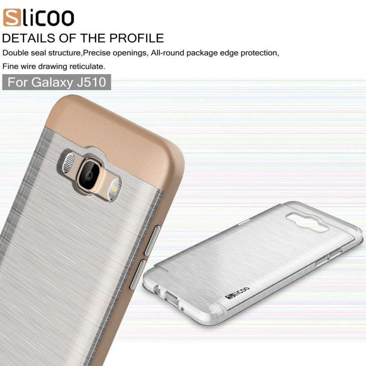 SLiCOO for Galaxy J5 (2016) / J510 Concise Fashion Separable Dichromatic Brushed Texture Transparent TPU + Electroplating PC Combination Case