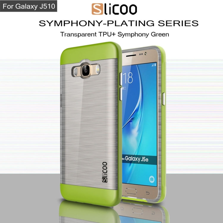 SLiCOO for Galaxy J5 (2016) / J510 Concise Fashion Separable Dichromatic Brushed Texture Transparent TPU + Electroplating PC Combination Case