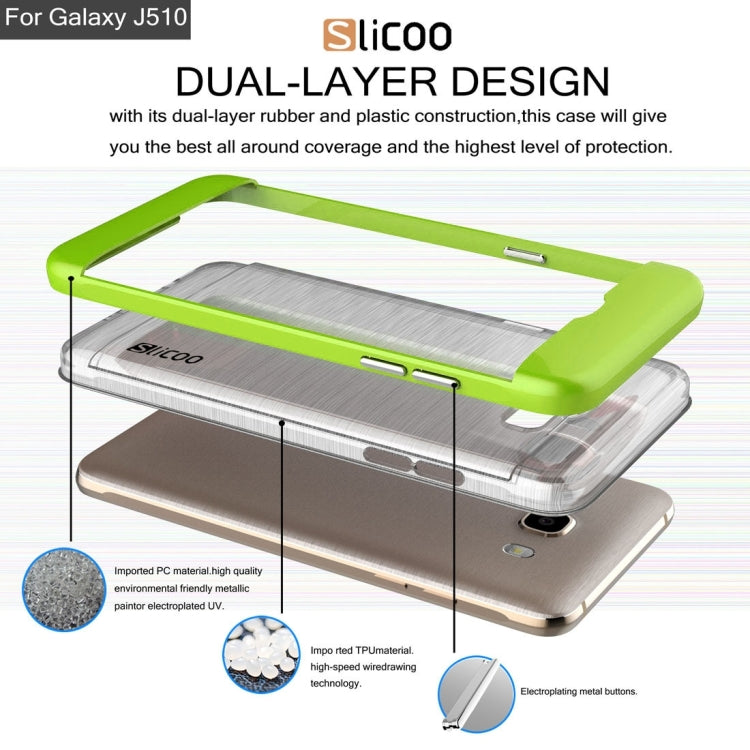 SLiCOO for Galaxy J5 (2016) / J510 Concise Fashion Separable Dichromatic Brushed Texture Transparent TPU + Electroplating PC Combination Case