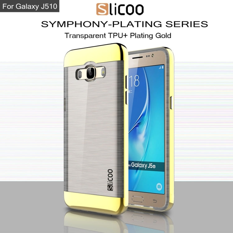 SLiCOO for Galaxy J5 (2016) / J510 Concise Fashion Separable Dichromatic Brushed Texture Transparent TPU + Electroplating PC Combination Case