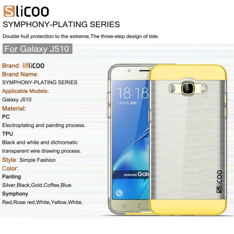 SLiCOO for Galaxy J5 (2016) / J510 Concise Fashion Separable Dichromatic Brushed Texture Transparent TPU + Electroplating PC Combination Case