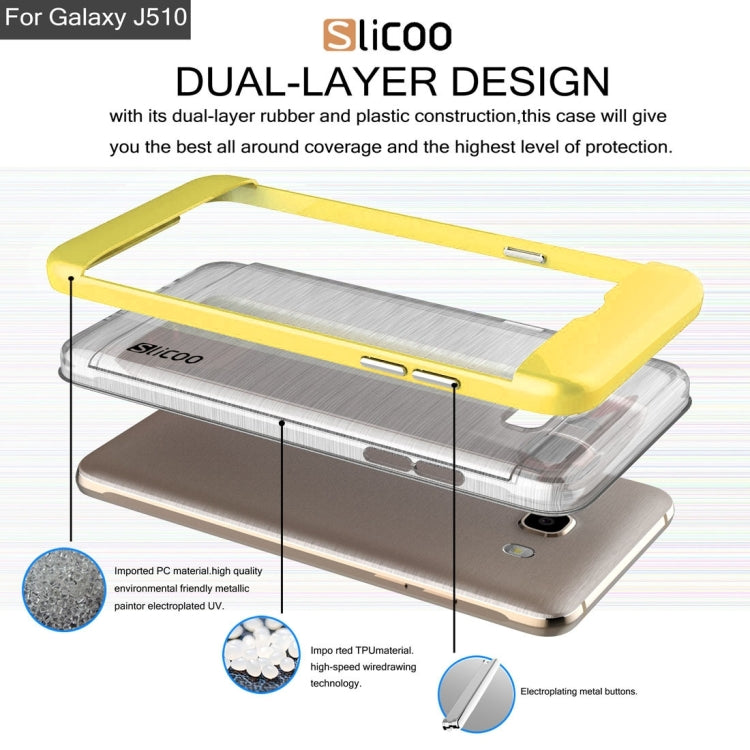SLiCOO for Galaxy J5 (2016) / J510 Concise Fashion Separable Dichromatic Brushed Texture Transparent TPU + Electroplating PC Combination Case