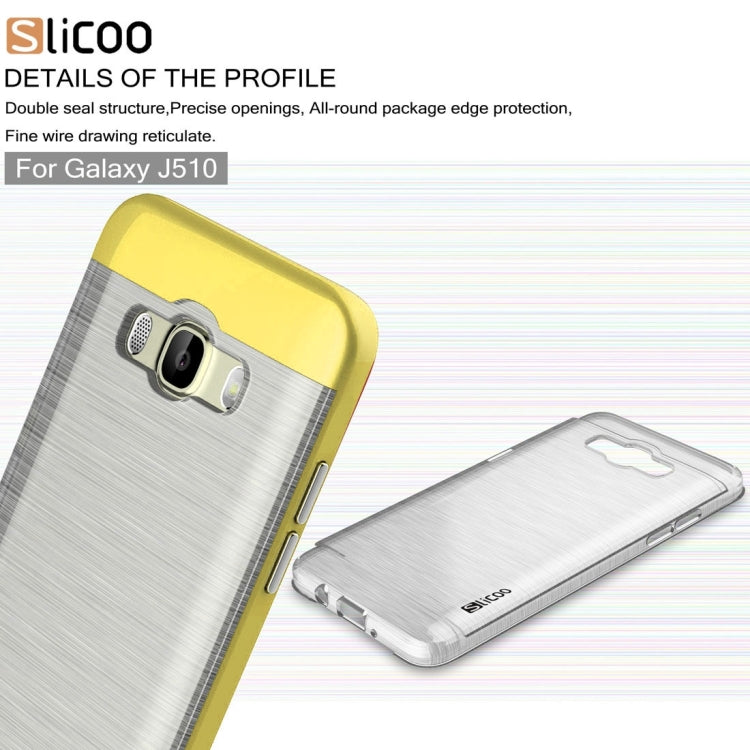 SLiCOO for Galaxy J5 (2016) / J510 Concise Fashion Separable Dichromatic Brushed Texture Transparent TPU + Electroplating PC Combination Case