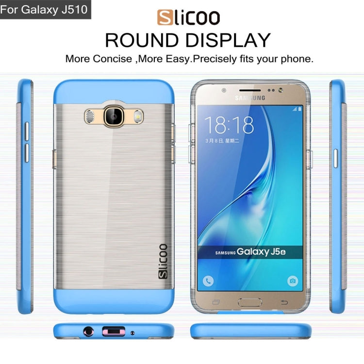 SLiCOO for Galaxy J5 (2016) / J510 Concise Fashion Separable Dichromatic Brushed Texture Transparent TPU + Electroplating PC Combination Case