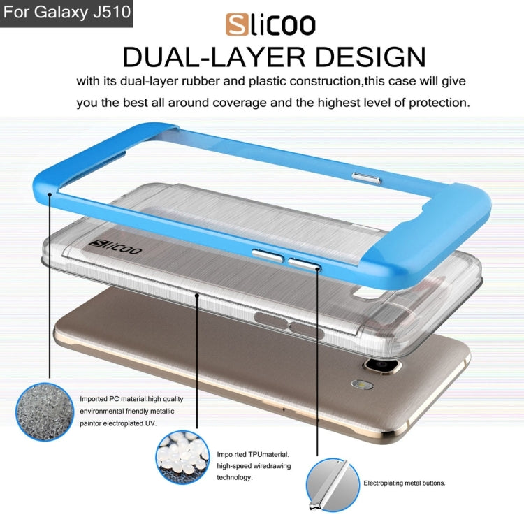 SLiCOO for Galaxy J5 (2016) / J510 Concise Fashion Separable Dichromatic Brushed Texture Transparent TPU + Electroplating PC Combination Case