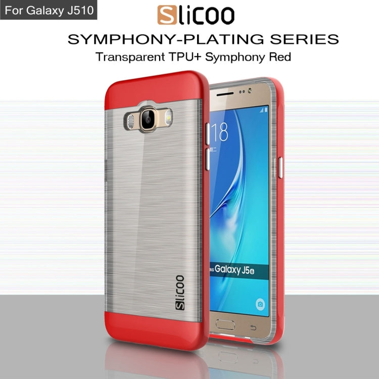 SLiCOO for Galaxy J5 (2016) / J510 Concise Fashion Separable Dichromatic Brushed Texture Transparent TPU + Electroplating PC Combination Case