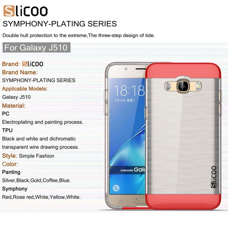 SLiCOO for Galaxy J5 (2016) / J510 Concise Fashion Separable Dichromatic Brushed Texture Transparent TPU + Electroplating PC Combination Case