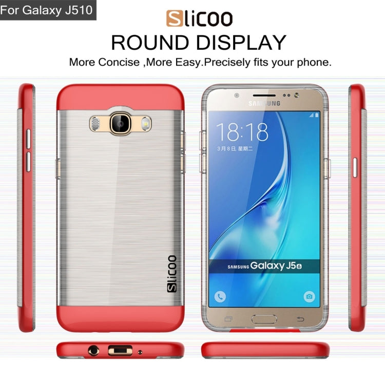SLiCOO for Galaxy J5 (2016) / J510 Concise Fashion Separable Dichromatic Brushed Texture Transparent TPU + Electroplating PC Combination Case