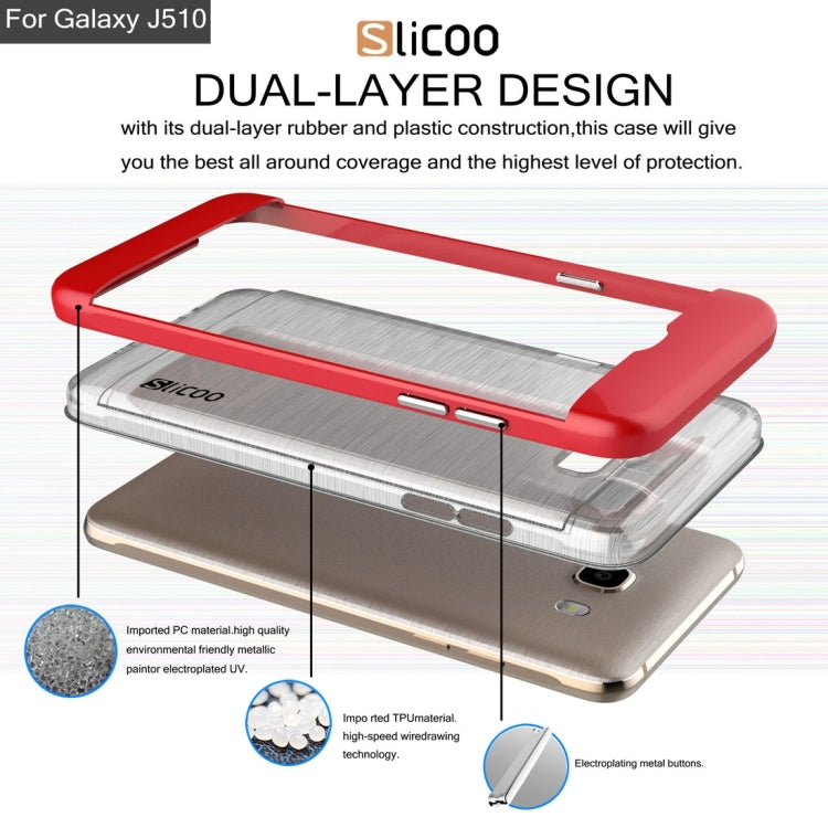 SLiCOO for Galaxy J5 (2016) / J510 Concise Fashion Separable Dichromatic Brushed Texture Transparent TPU + Electroplating PC Combination Case