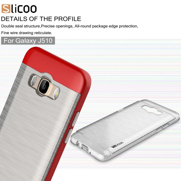 SLiCOO for Galaxy J5 (2016) / J510 Concise Fashion Separable Dichromatic Brushed Texture Transparent TPU + Electroplating PC Combination Case