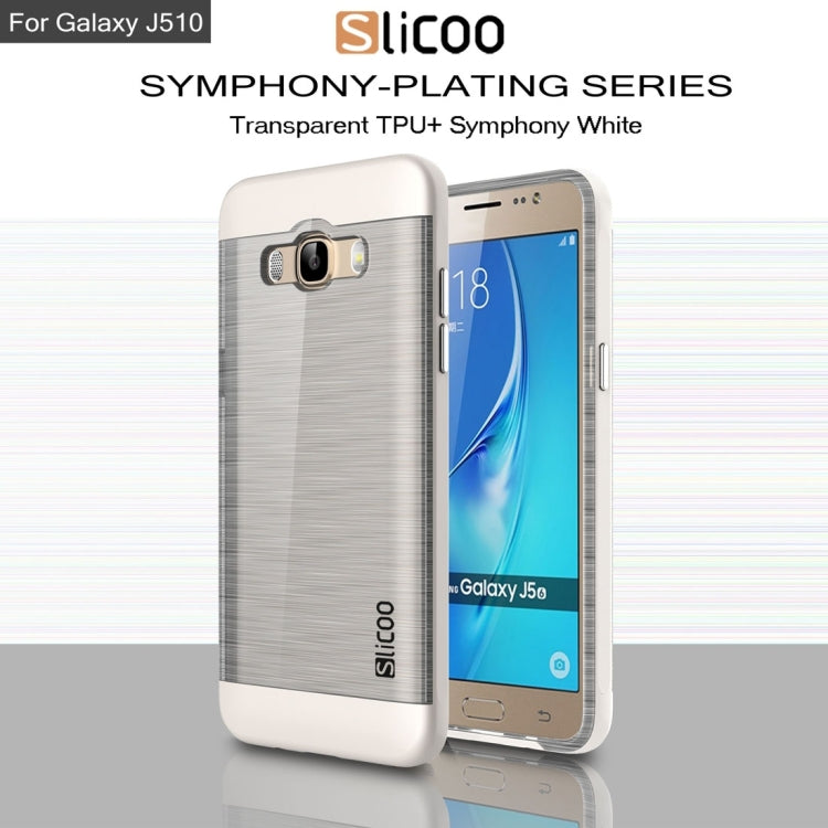 SLiCOO for Galaxy J5 (2016) / J510 Concise Fashion Separable Dichromatic Brushed Texture Transparent TPU + Electroplating PC Combination Case