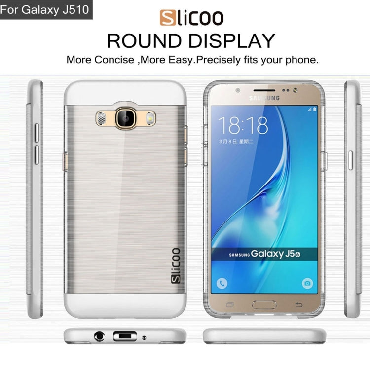 SLiCOO for Galaxy J5 (2016) / J510 Concise Fashion Separable Dichromatic Brushed Texture Transparent TPU + Electroplating PC Combination Case