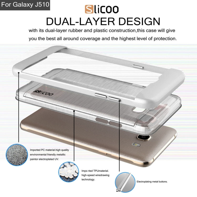 SLiCOO for Galaxy J5 (2016) / J510 Concise Fashion Separable Dichromatic Brushed Texture Transparent TPU + Electroplating PC Combination Case
