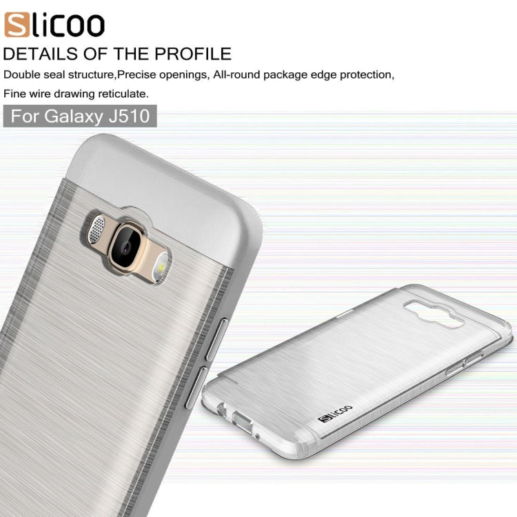 SLiCOO for Galaxy J5 (2016) / J510 Concise Fashion Separable Dichromatic Brushed Texture Transparent TPU + Electroplating PC Combination Case