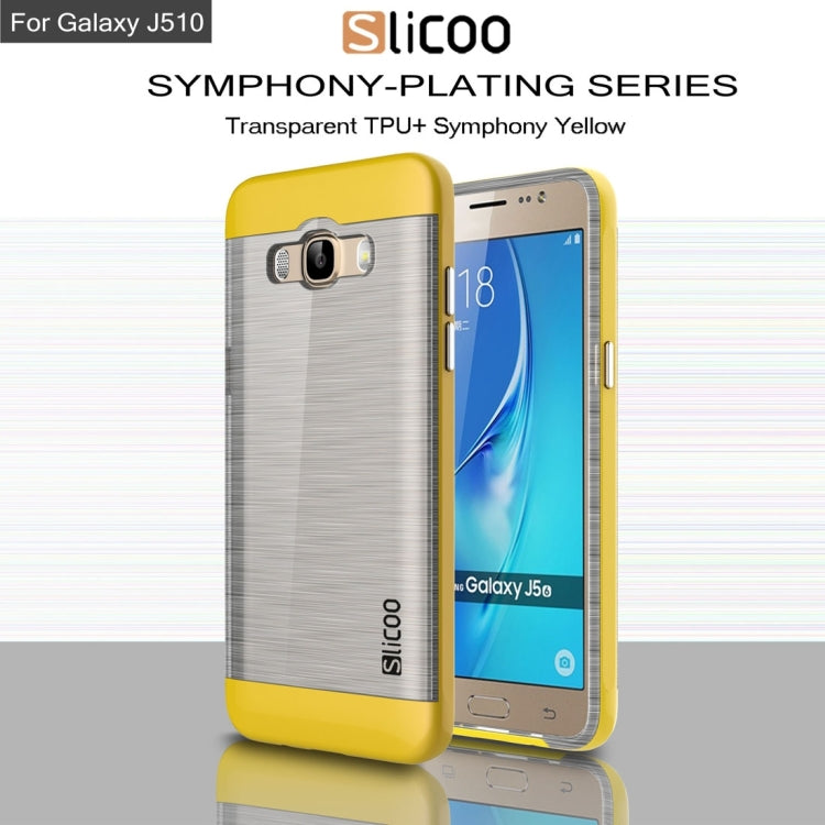 SLiCOO for Galaxy J5 (2016) / J510 Concise Fashion Separable Dichromatic Brushed Texture Transparent TPU + Electroplating PC Combination Case