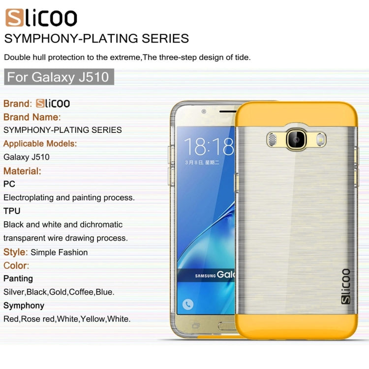 SLiCOO for Galaxy J5 (2016) / J510 Concise Fashion Separable Dichromatic Brushed Texture Transparent TPU + Electroplating PC Combination Case