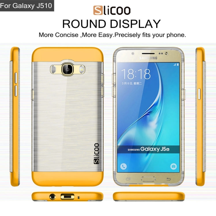 SLiCOO for Galaxy J5 (2016) / J510 Concise Fashion Separable Dichromatic Brushed Texture Transparent TPU + Electroplating PC Combination Case