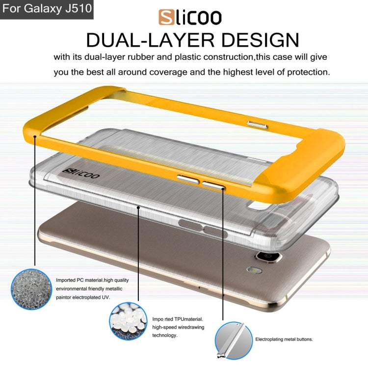 SLiCOO for Galaxy J5 (2016) / J510 Concise Fashion Separable Dichromatic Brushed Texture Transparent TPU + Electroplating PC Combination Case