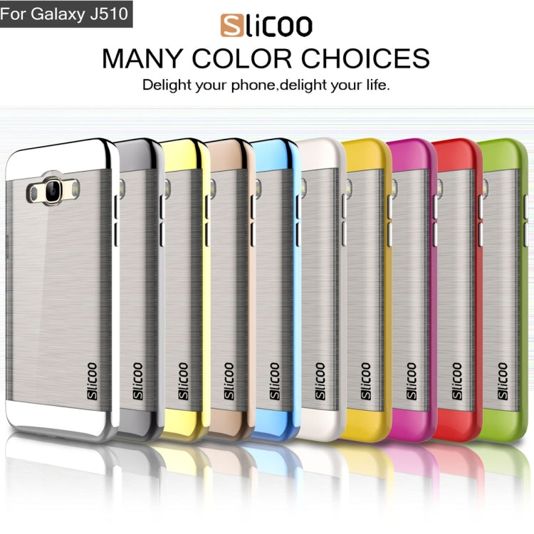 SLiCOO for Galaxy J5 (2016) / J510 Concise Fashion Separable Dichromatic Brushed Texture Transparent TPU + Electroplating PC Combination Case