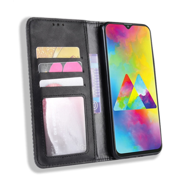 Magnetic Buckle Retro Texture Horizontal Flip Leather Case for Galaxy M20, with Holder & Card Slots & Wallet