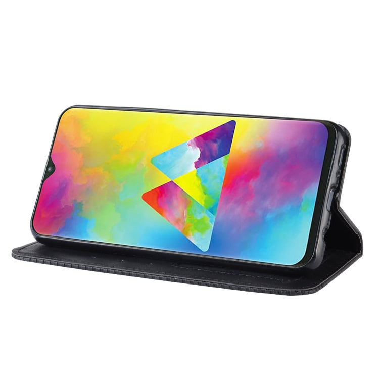 Magnetic Buckle Retro Texture Horizontal Flip Leather Case for Galaxy M20, with Holder & Card Slots & Wallet