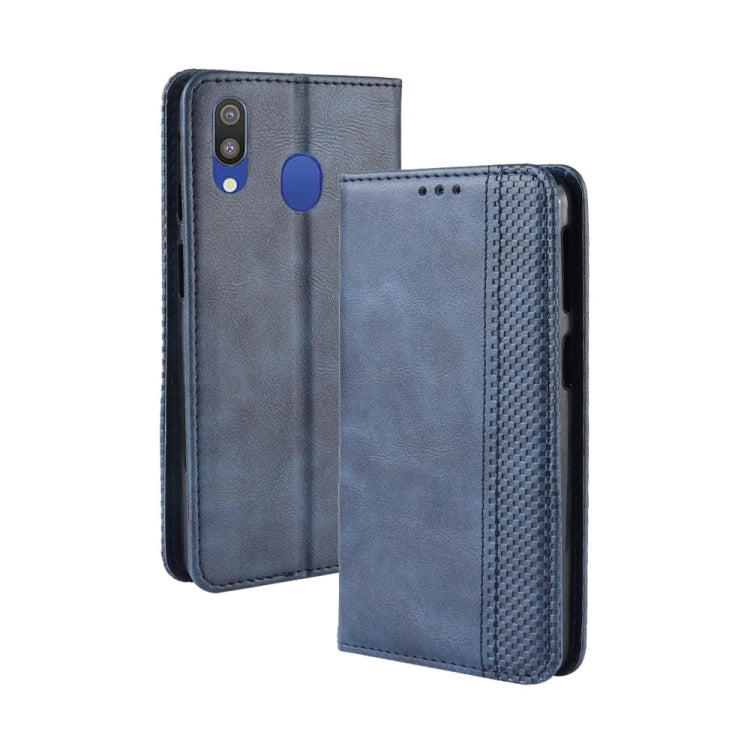 Magnetic Buckle Retro Texture Horizontal Flip Leather Case for Galaxy M20, with Holder & Card Slots & Wallet