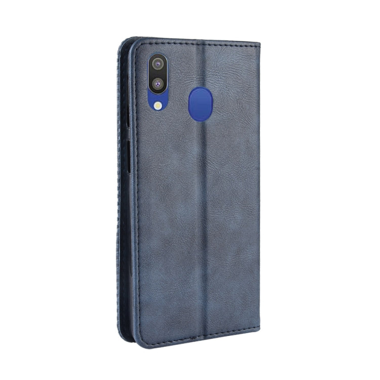 Magnetic Buckle Retro Texture Horizontal Flip Leather Case for Galaxy M20, with Holder & Card Slots & Wallet