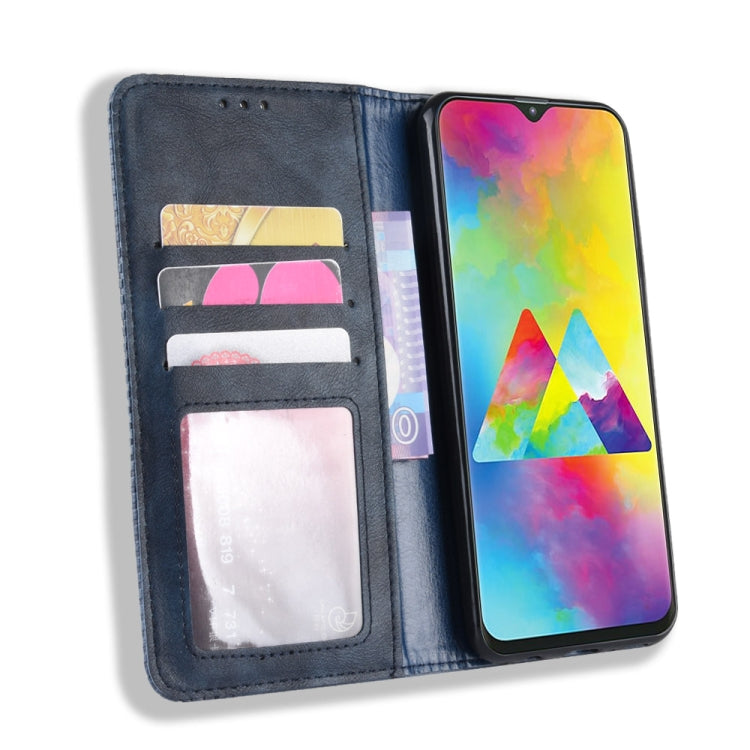 Magnetic Buckle Retro Texture Horizontal Flip Leather Case for Galaxy M20, with Holder & Card Slots & Wallet