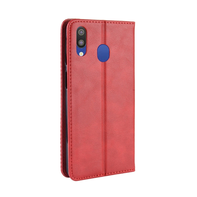 Magnetic Buckle Retro Texture Horizontal Flip Leather Case for Galaxy M20, with Holder & Card Slots & Wallet