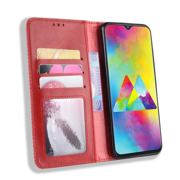 Magnetic Buckle Retro Texture Horizontal Flip Leather Case for Galaxy M20, with Holder & Card Slots & Wallet